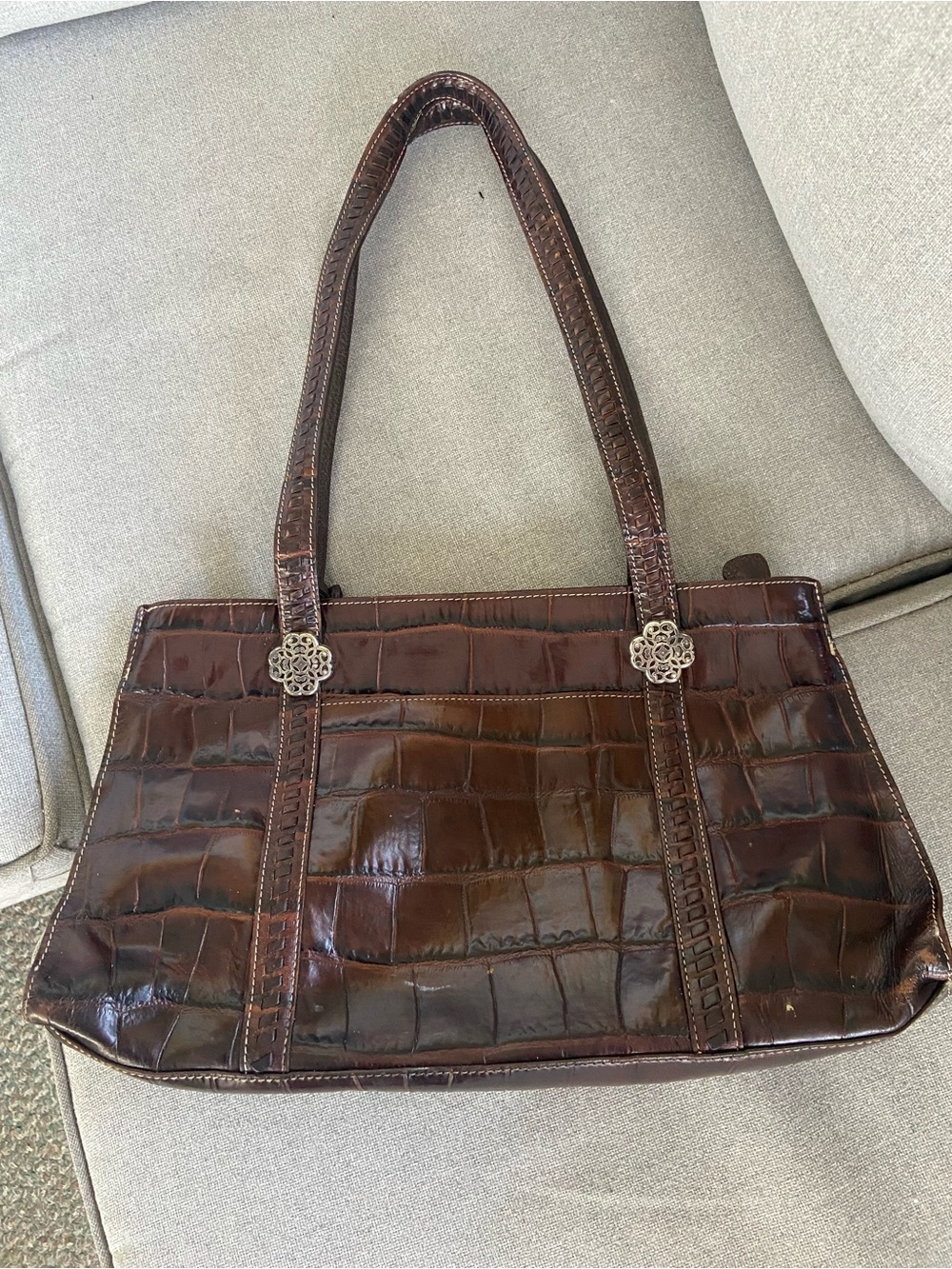 Brighton Brown Croc-Embossed Shoulder Bag with Heart Charm - Picture 4 of 5